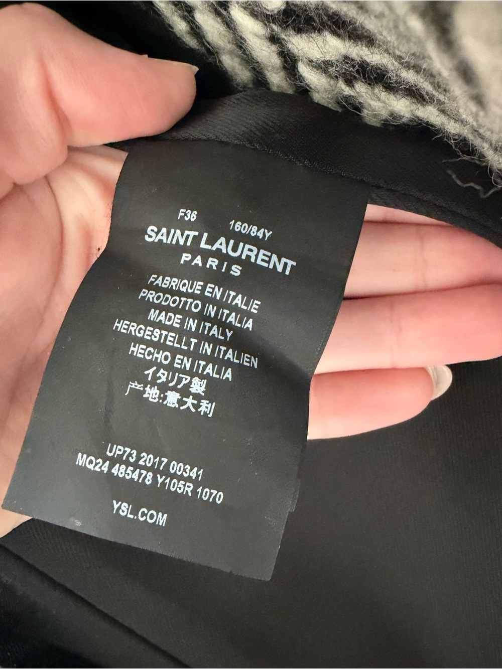 Saint Laurent Black & Ecru Herringbone Wool Belted Coat - Picture 5 of 7